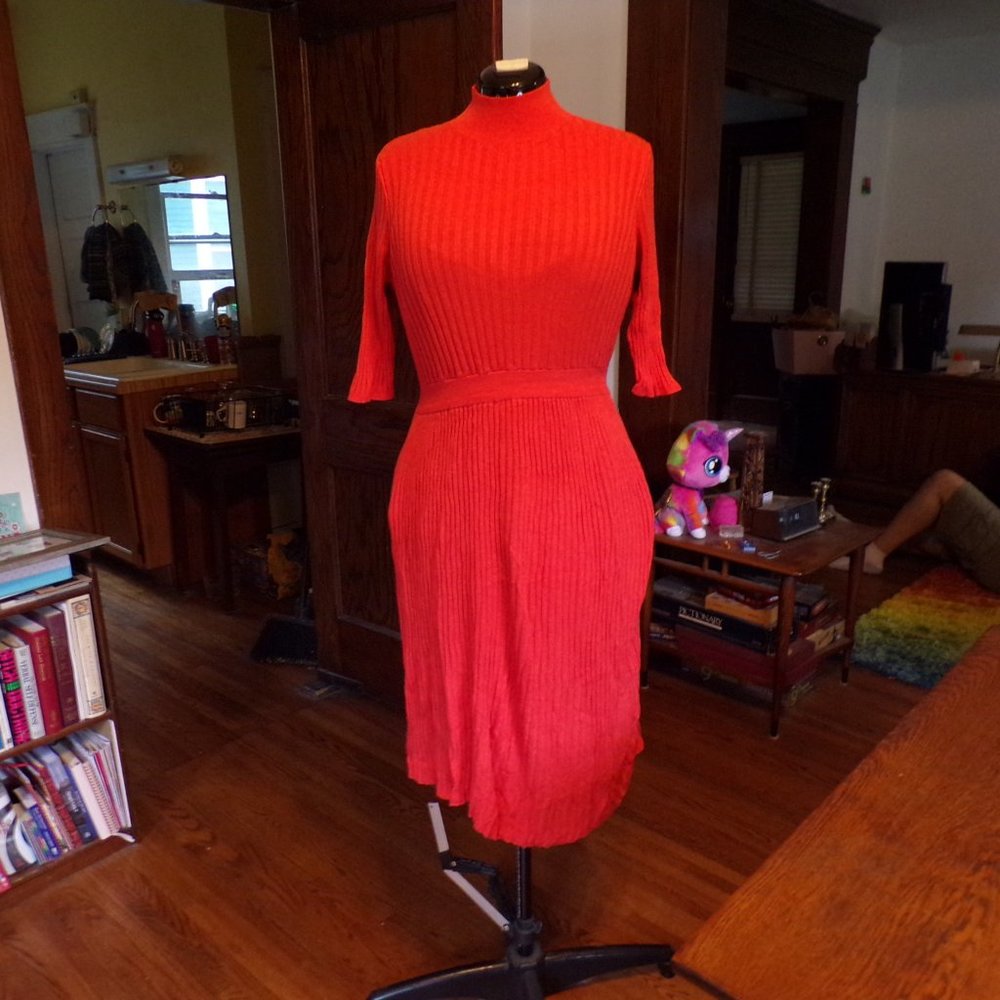 Who What Wear pumpkin orange stretch ribbed light sweater dress